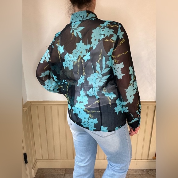 Croft & Barrow Sheer Mesh Floral Blouse Black Y2K Grunge Fairycore XL Whimsigoth - Picture 5 of 10